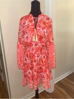 THML Pink and Coral Floral Ruffle Dress